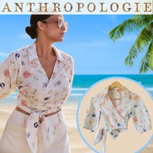 NWOT ANTHROPOLOGIE Maeve - Puff-Sleeve Crop Wrap Top - Size L
